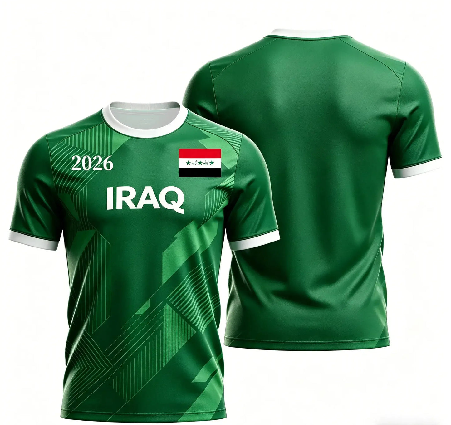 Iraq Style 2026 Special Fan Jersey, Green Flag Print Soccer Shirt, Lightweight Breathable Sports Top for Men, Fans & Collectors