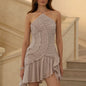 Elegant Purple Halter A Line Prom Gowns Ruffles Tiered Backless Party Gown Summer Vacation Chiffon Long Evening Dress