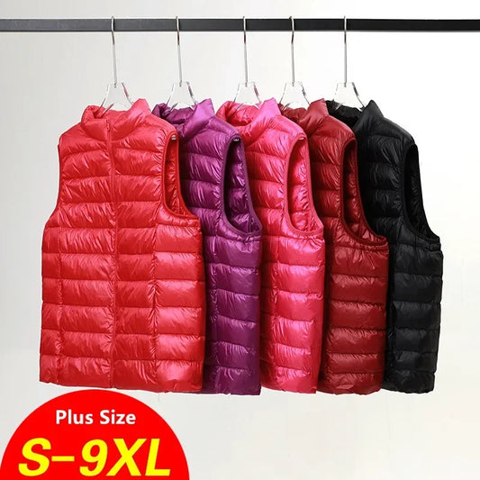 Plus Size 6XL 7XL 8XL Women Sleeveless Down Jacket 2024 New Autumn Winter Female Ultra Lightweight Packable Down Vest Coat