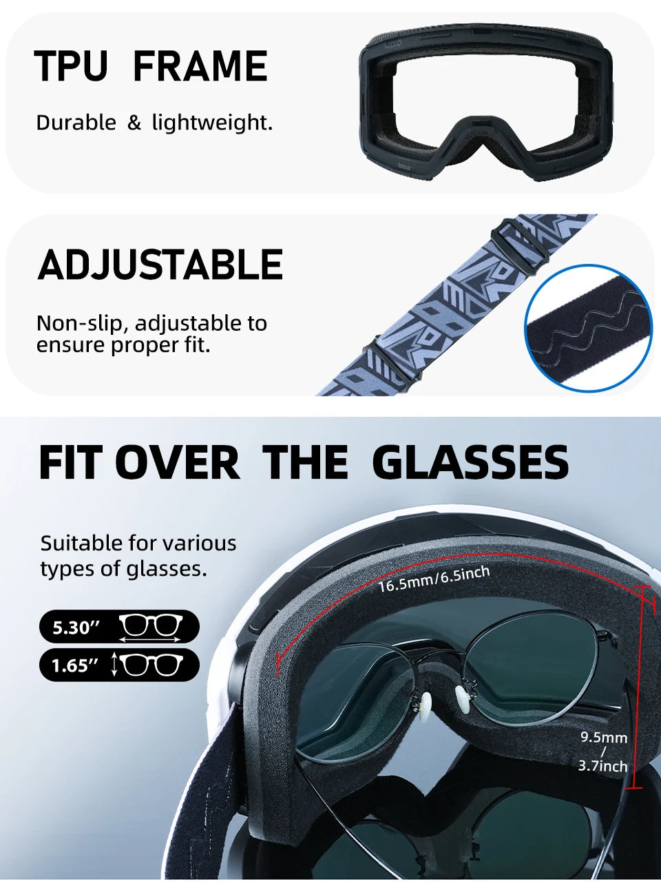 Vozapow Ski Goggles Magnetic Double Layer Anti Fog Professional Skiing Mask Men Women Super View Snowboard UV400 Snow Sunglasses