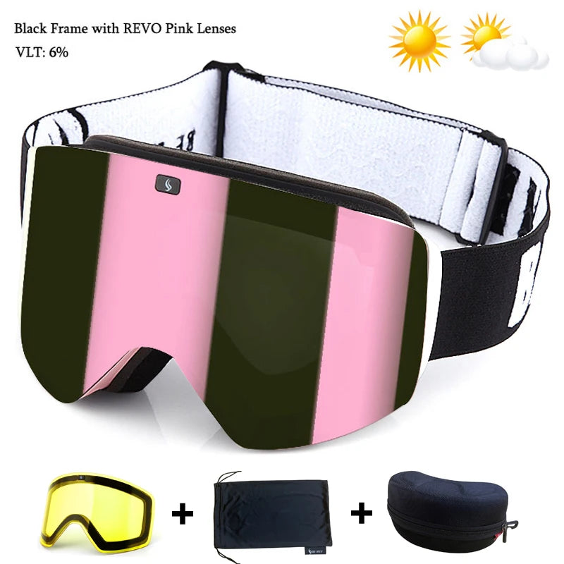 Ski Goggles with Magnetic Double Layer Yellow Lens Skiing Anti-fog UV400 Snowboard Goggles Men Women Ski Glasses Eyewear Set