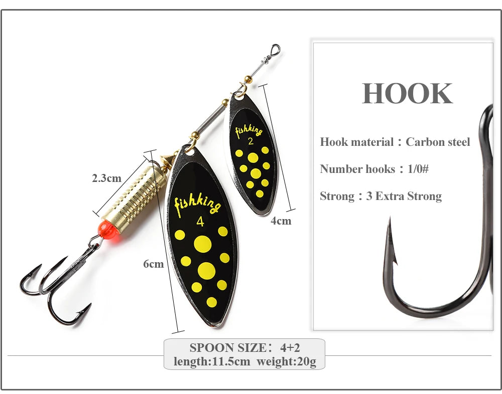 FISH KING Fishing Spinner Blade Metal Lure Double Spinnerbait Hard Artificial Lure Jig Items 115mm 20g