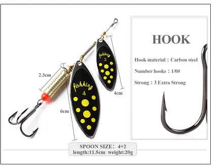 FISH KING Fishing Spinner Blade Metal Lure Double Spinnerbait Hard Artificial Lure Jig Items 115mm 20g