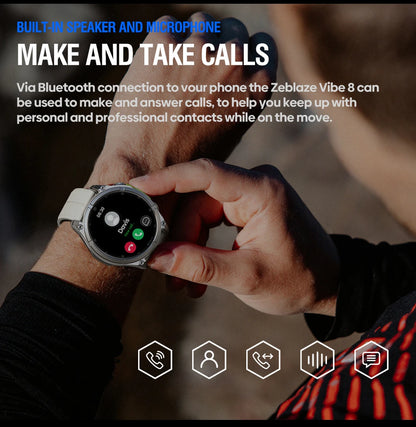 NEW 2025 Zeblaze VIBE 8 Voice Call Smart Watch 1.43" AMOLED Display Heart Rate Blood Pressure Multi-Sport Modes Smart Watch