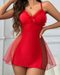 Womens Dresses Spring New Contrast Lace V-Neck Spaghetti Strap Sheer Mesh Babydoll Sexy See Through Home Sleepwear Dress