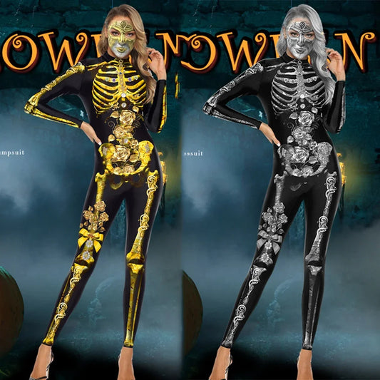 Women's Halloween Horror Role Bloodstained Jumpsuit Scary Cosplay Costume Bodysuit Uniform for Party