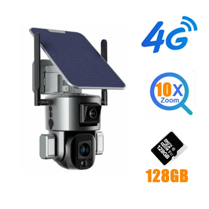 4K 8MP Dual Lens Solar Camera 10X/4X Zoom 4G SIM/WIFI Security Outdoor Camera Humanoid Tracking Color Night Vision Camera Solar
