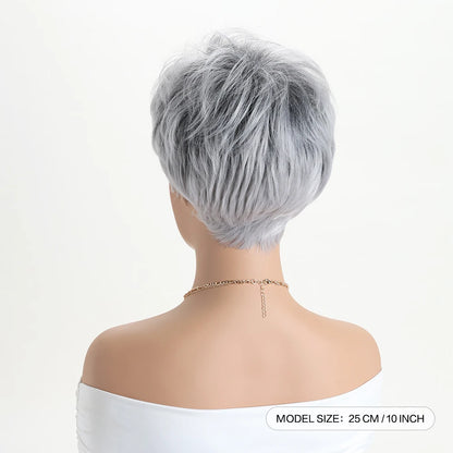 Short Natural Wigs with Bangs Soft Mommy Hair Daily Use Short  Grey Ombre Curly Synthetic Hair Costume Party Wig for Women