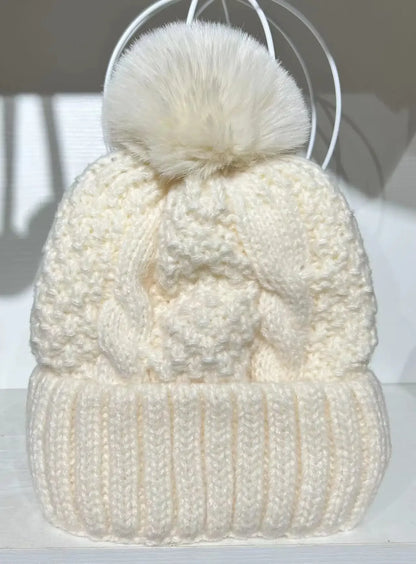 Winter Twist Knitting Hats Warm Fur Pompom Thick Plush Cap Beanies Solid Ladies Versatile Ski Snow Skullies Beanies Velvet Hat