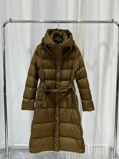 Fashionable Autumn Winter New 2025 Winter Women Thick White Duck Down Jacket Female Long Hooded Puffer Coat Ladies Outerwear