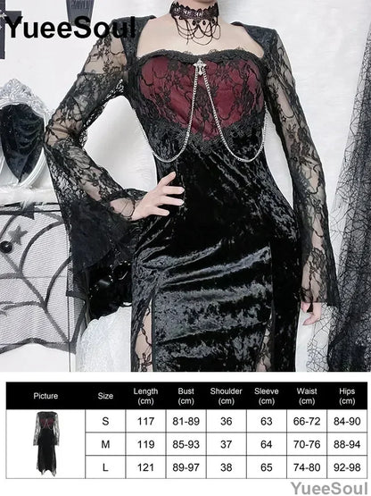 Halloween Gothic Grunge Punk Women Dress Long Sleeve Lace Slim Black Dresses 2025 New Y2K Harajuku Lolita Fairy Core Party Dress