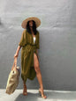 New Boho Beach Kimono Swimwear Women Cotton Holiday Summer Women's Tunic Beachwear Outfits Solid Oversize Cover-Ups
