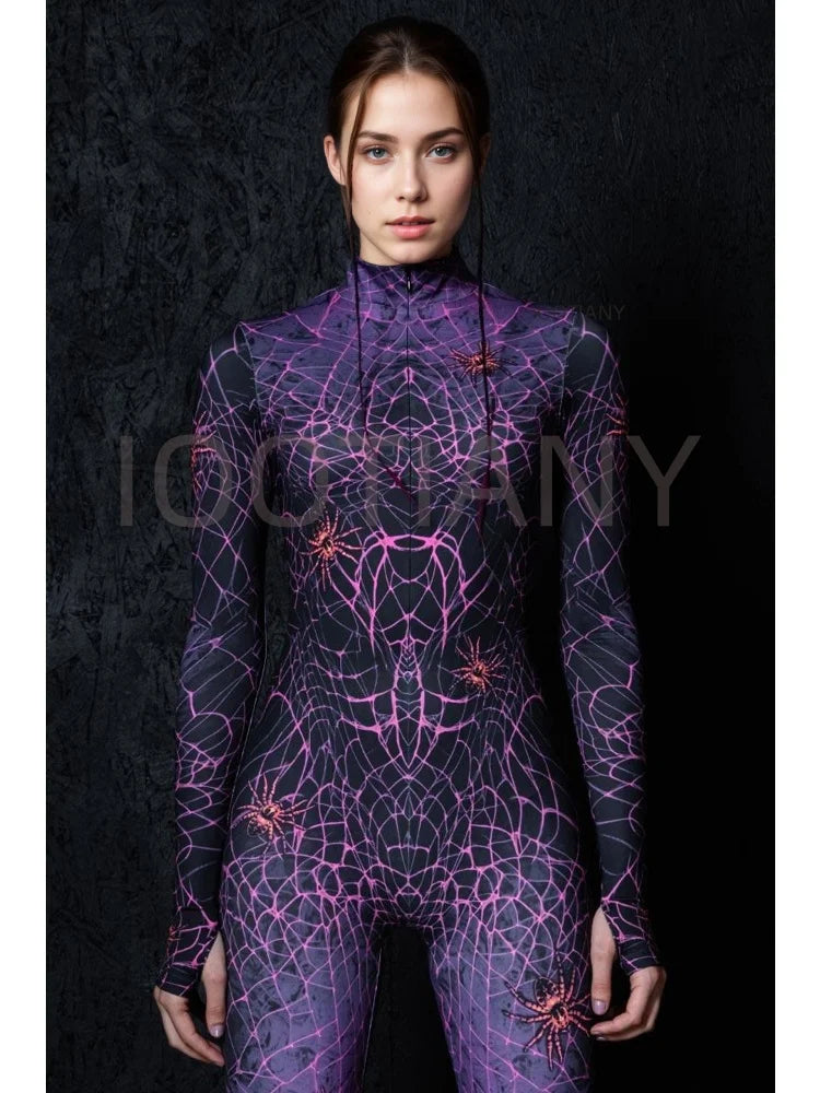 Sexy Web Magic Spider Bodysuit Punk Gothic Couple Role Play Jumpsuit Carnival Slim Fit Tight Costume Halloween Theme Party Suits