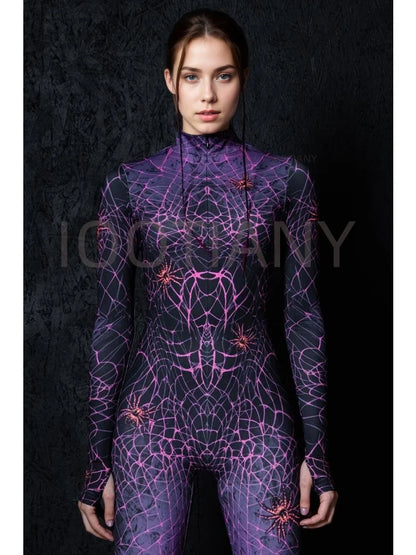 Sexy Web Magic Spider Bodysuit Punk Gothic Couple Role Play Jumpsuit Carnival Slim Fit Tight Costume Halloween Theme Party Suits