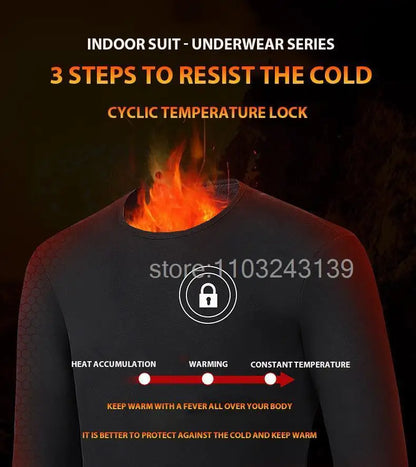 Winter Heated Thermal Underwear Men Heating Jacket Skiwear Heated Jacket Fleece Warm Top Pants USB Electric Heating Clothing