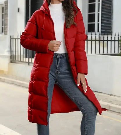 New Hooded Down Coats Women Medium Long Slim Fit Down Parkas Winter Warm Solid Casual Zipper Coat Stylish Outwear Autumn Jackets