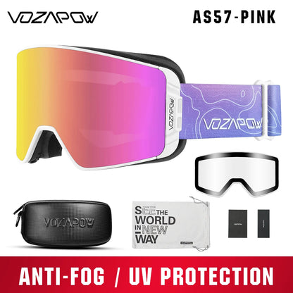 Vozapow Ski Goggles Magnetic Double Layer Anti Fog Professional Skiing Mask Men Women Super View Snowboard UV400 Snow Sunglasses