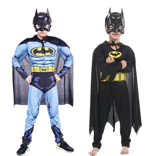 Cartoon Heroes Cosplay Costumes Boys Jumpsuit Bat Costume Set With Cardigan Mask Men Halloween Carnival Girls Party Gifts
