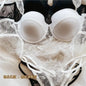 Sexy Lingerie Women Lace Transparent Underwear Embroidery Brief Set Delicate Bra Push Up Lace Gathered Edge Bra and Panty Set