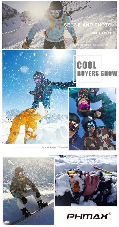PHMAX Ski Goggles Men Snowboard Glasses Women Winter Outdoor Snow Sunglasses UV400 Double Layers Lens Anti-Fog Skiing Goggles