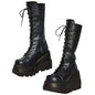 DoraTasia Black Gothic Fashion Round Toe Side Zipper Lace Up Women's Mid Calf Boots New INS Christmas Street Party Shoes Woman