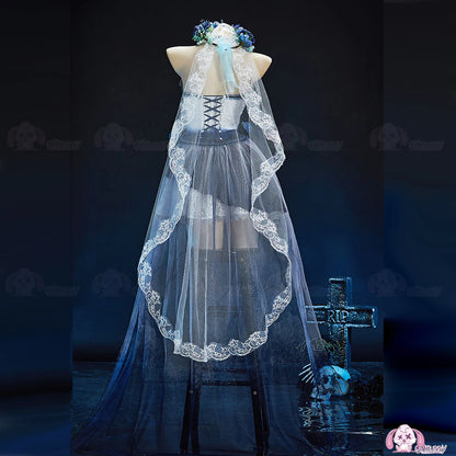 Zombie Bride Cosplay Costume Blue Ombre Gothic Victorian Lace Dress Halloween Anime Game Role Playing Outfit For Women Men