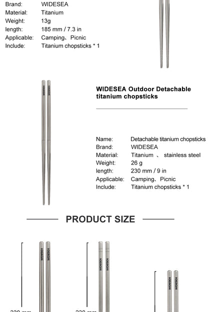 Widesea Camping Titanium Chopsticks Tableware Detachable Chopsticks Hiking Traveling Picnic Equipment Supplies Dinnerware