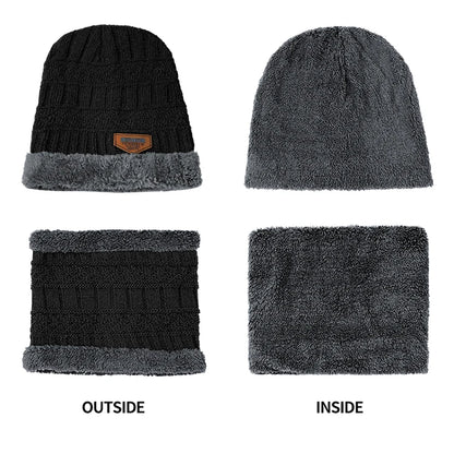 Winter Men Women Thick Beanie Hat Knitted Hat Winter Cap Beanie Female Wool Neck Scarf Cap Balaclava Mask Bonnet Hats Set