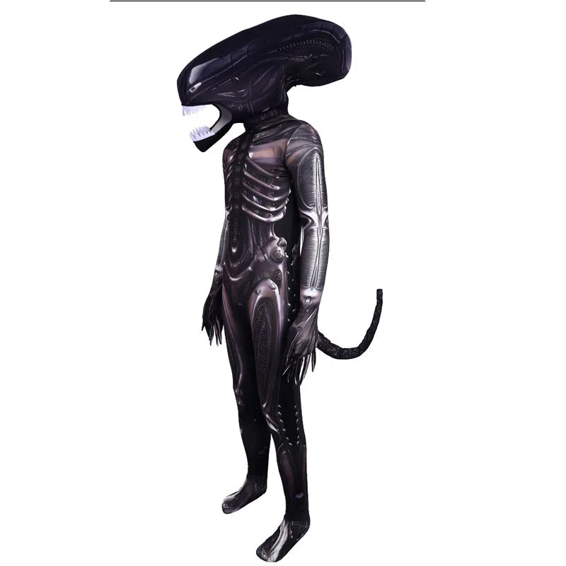 Halloween Adult Alien Xenomorph 3D Print Bodysuit Costumes Scary Suit Kids Alien Romulus Cosplay Jumpsuit Mask Tentacles Disfraz