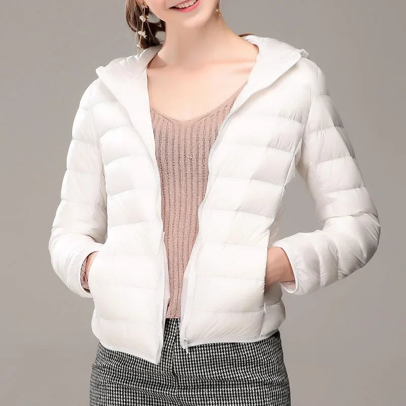 Winter Women Ultralight Thin Down Jacket White Duck Down Hooded Jackets Long Sleeve Warm Coat Parka Female Portable Outwear