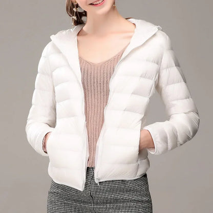 Winter Women Ultralight Thin Down Jacket White Duck Down Hooded Jackets Long Sleeve Warm Coat Parka Female Portable Outwear
