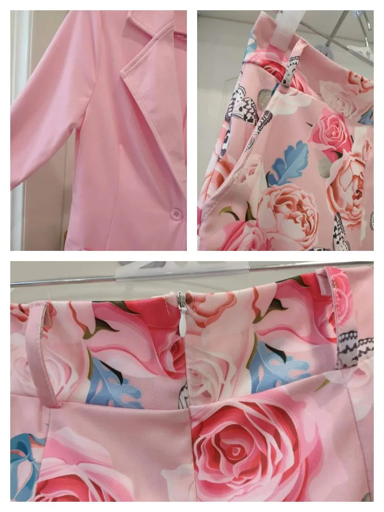 2025 Spring Summer Women's Two Piece Casual Sets Elegant Blazer Suit and Floral Print Shorts Ladies Matching Set Blazer Shorts