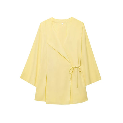 RAFZNB Wide Leg Pants Sets 2 Pieces Women Fashion Lace Up Kimono Tops Women's Suit Two Piece Set Spring Women Outfit