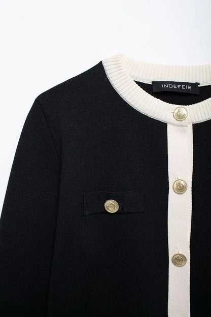 TRAFZA Autumn Fashion Women Sweater Coats Solid O-Neck Long Sleeves Pockets Buttons Single Breasted Female Casual Knitted Coat