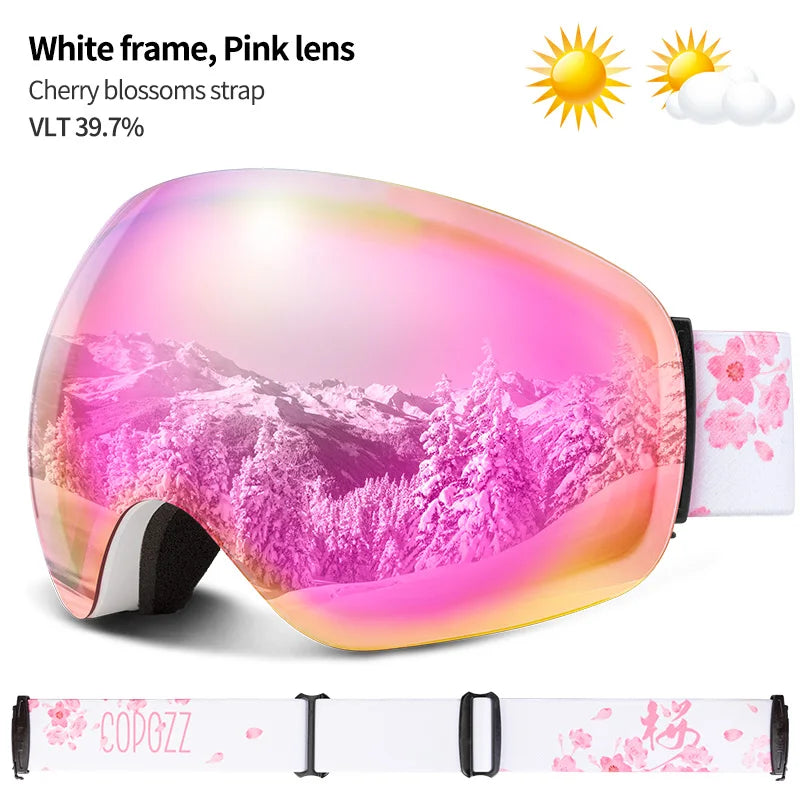 Frameless Anti-Fog Ski Goggles Night Lens Box Set 100% UV400 Protection Ski Snowboard Anti-Slip Strap Snow Goggles for Men Women