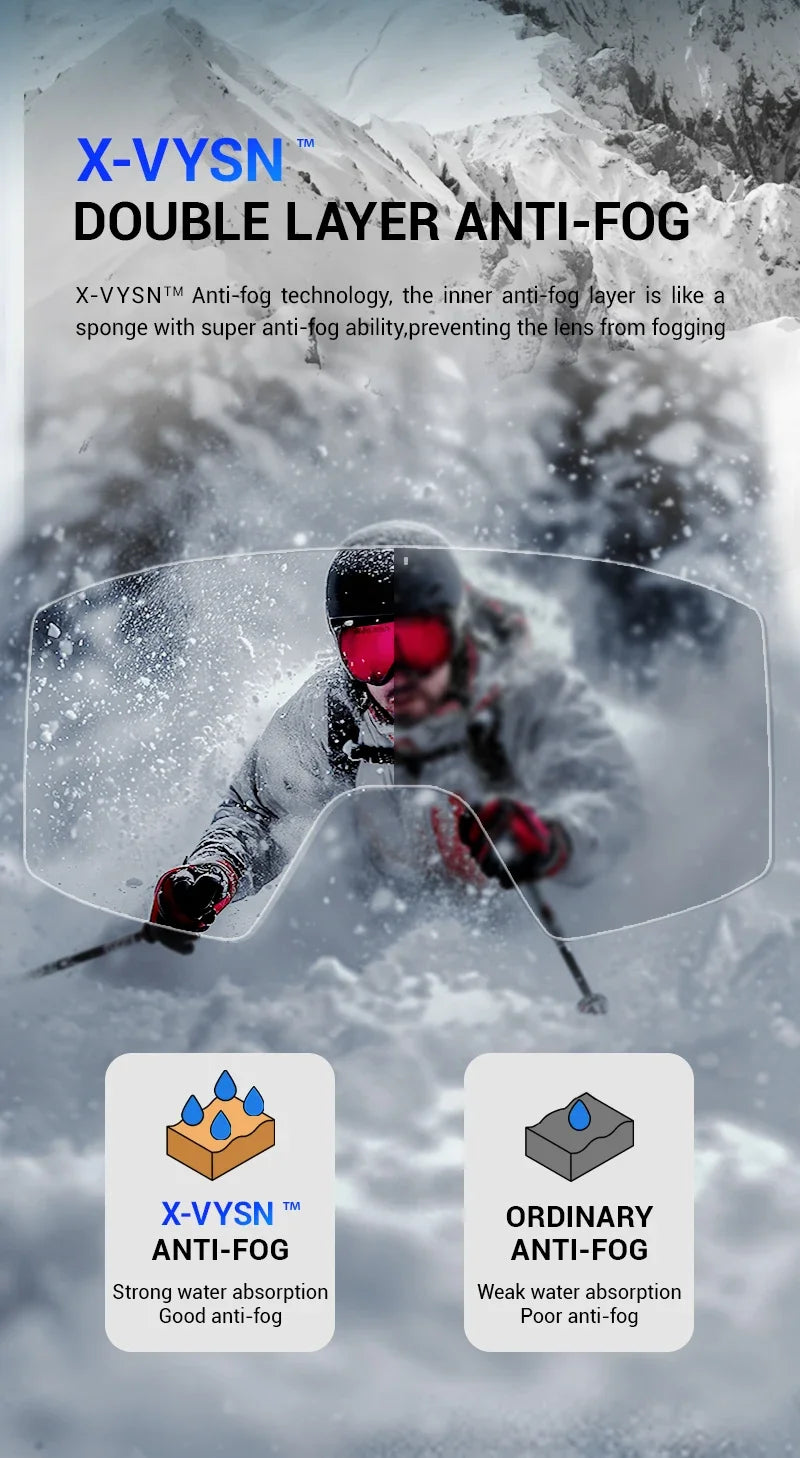 KAPVOE New Outdoor Photochromic Ski Goggles Winter Snow Sports for Unisex Snow Glasses UV400 Anti-fog Magnetic Snowboard Glasses