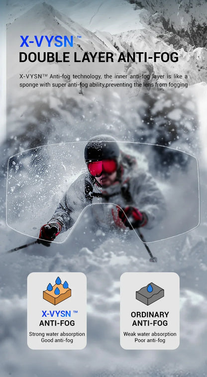 KAPVOE New Outdoor Photochromic Ski Goggles Winter Snow Sports for Unisex Snow Glasses UV400 Anti-fog Magnetic Snowboard Glasses