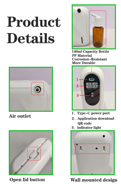 Coverage 200m³ Scent Machine Hotel Aroma Diffuser Wall Mounted Essential Oil Diffuser For Home Fragrance Bluetooth APP Control