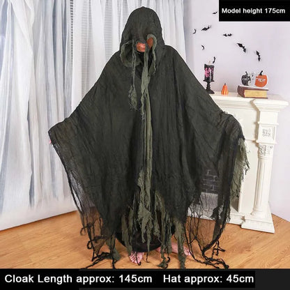 Halloween Hooded Cloak Medieval Renaissance Gothic Wizard Cape Grim Reaper Cosplay Costume for Adult Scythe Weapon Prop