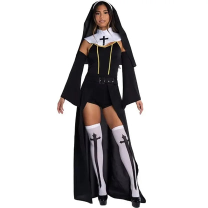 Fashion Sexy Halloween Nun Cosplay Costume Ladies Stage Costume Vampire Nun Costume Suits Carnival Maria Women Polyester Sets