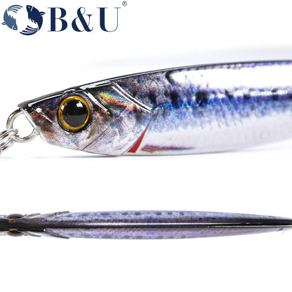 B&U Sea fishing Slow Jig Metal Jigging Spoon 3D Print Laser Artificial Bait Boat Fishing Jig Lures Super Hard Fish Fishing Lures