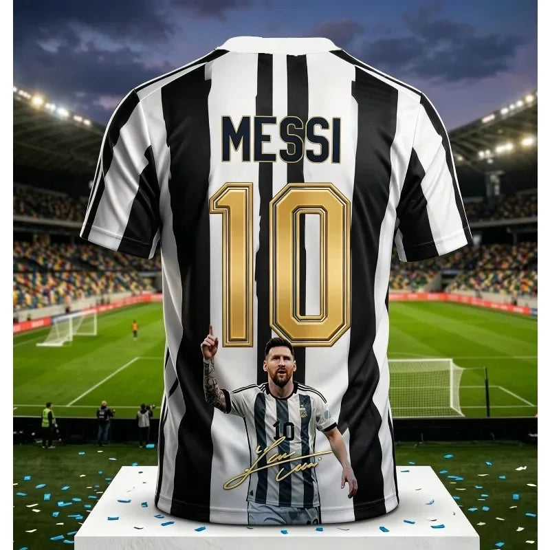2026 Argentina No.10 Soccer Jersey | Blue White Striped 3D Print Unisex Couple Tee for World Cup Fans