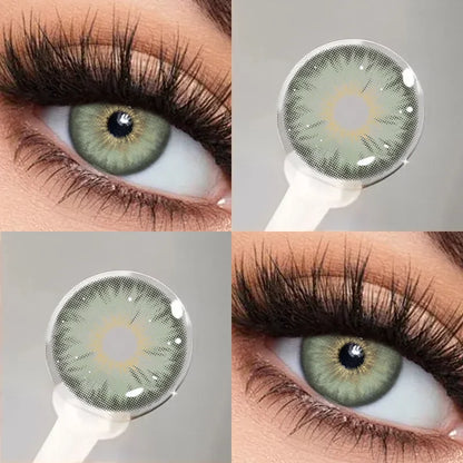 DUOXIU Yearly 365days Soft Lenses Pink-Blue Fashion Pupil Style Myopia Colored Contact Lenses (1 Pair) Covers Brown Eyes