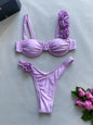 2024 New Bikini Set Womens Steel Plate Solid Color Three-dimensional Flower Split Ladies Swimsuit Women