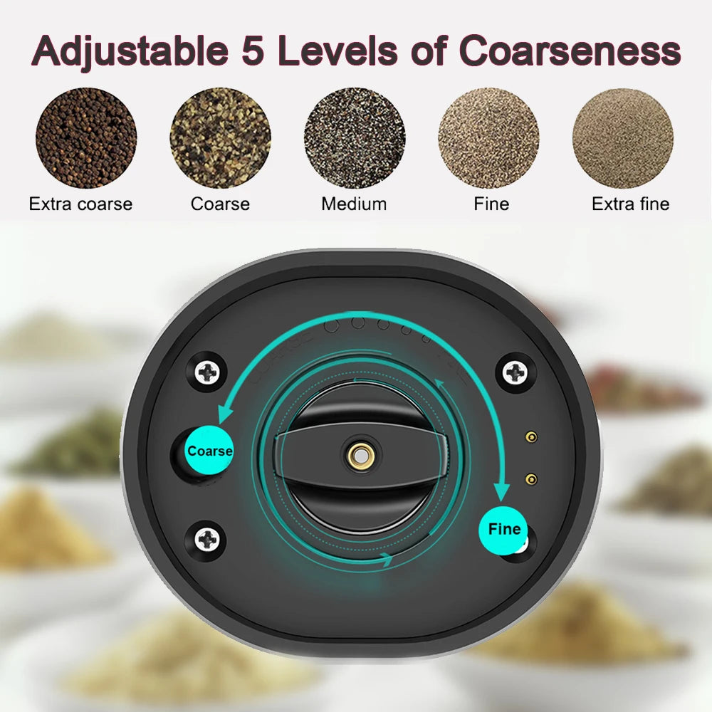 Rechargeable Electric Salt And Pepper Grinder Set With LED USB Charging Base Stainless Steel Automatic Spice Grinder Pepper Mill