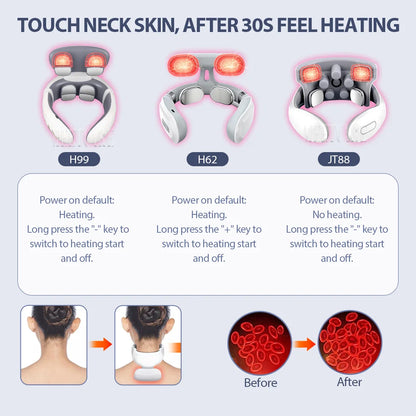 Smart Back Neck Massager TENS Pulse Shoulder Neck Massage Cervical Heating Relieve Pain Muscle Health Care