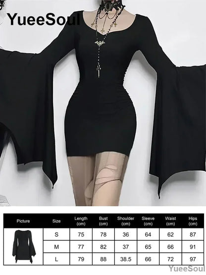 Halloween Gothic Grunge Punk Women Dress Long Sleeve Lace Slim Black Dresses 2025 New Y2K Harajuku Lolita Fairy Core Party Dress