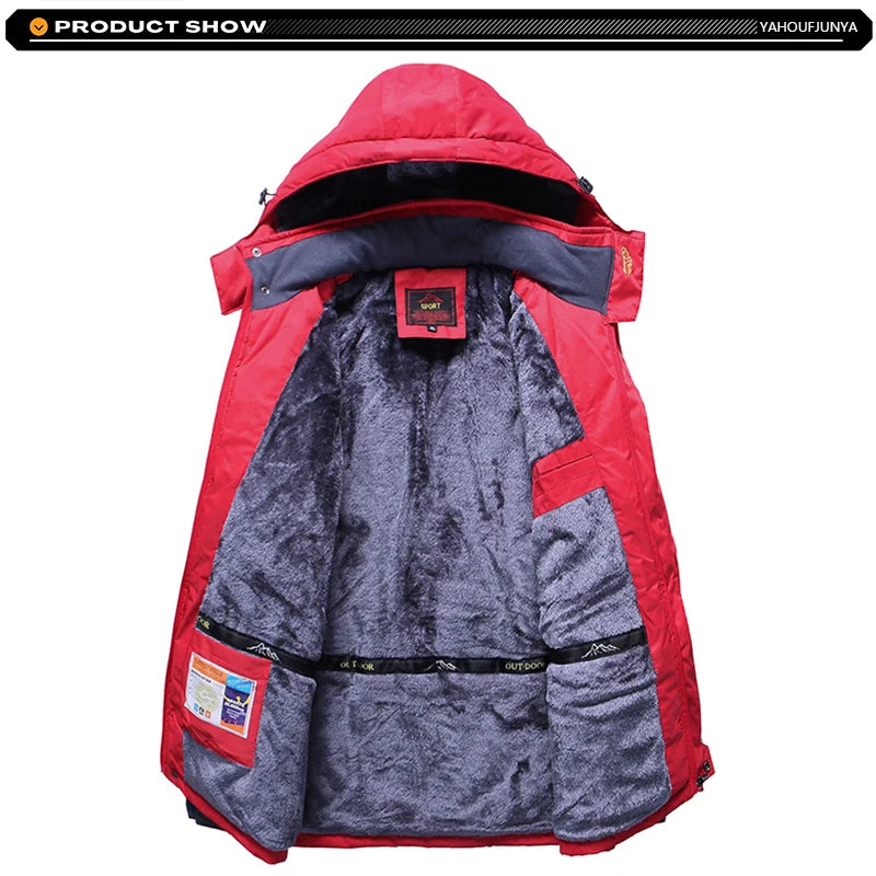 9XL New Winter Men Outwear Fleece Warm Removable Hooded Jacket Men Outdoor Skiing Windbreaker Waterproof Casual Jacket Coat Male
