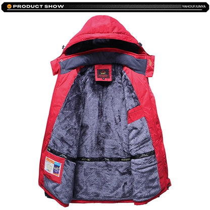 9XL New Winter Men Outwear Fleece Warm Removable Hooded Jacket Men Outdoor Skiing Windbreaker Waterproof Casual Jacket Coat Male