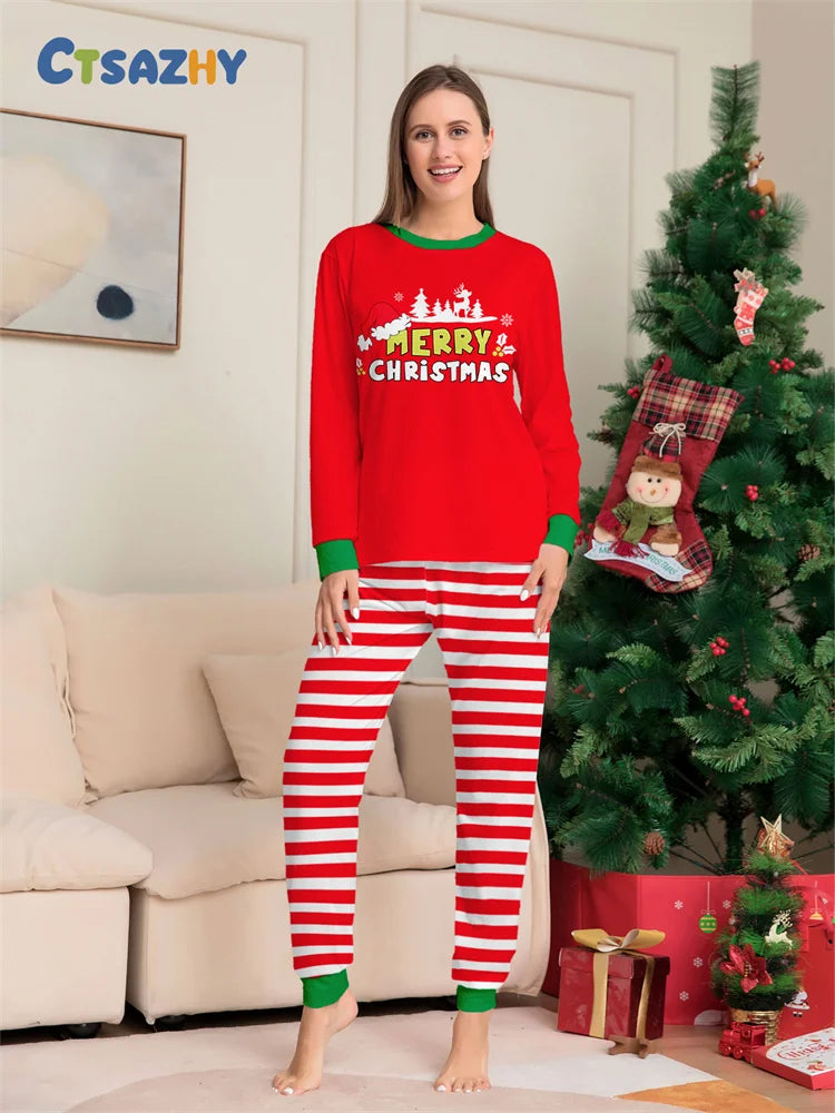 Christmas Family Matching Outfits Mom Dad Kids 2 Pieces Pajamas Set Baby Casual Loose Sleepwear Xmas Family Look Pyjamas
